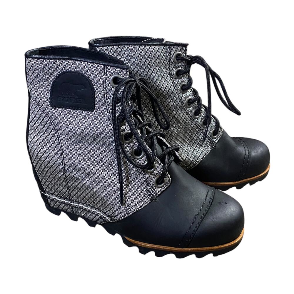 Sorel 1964 Premium Black Noir Canvas Wedge Boots - 7